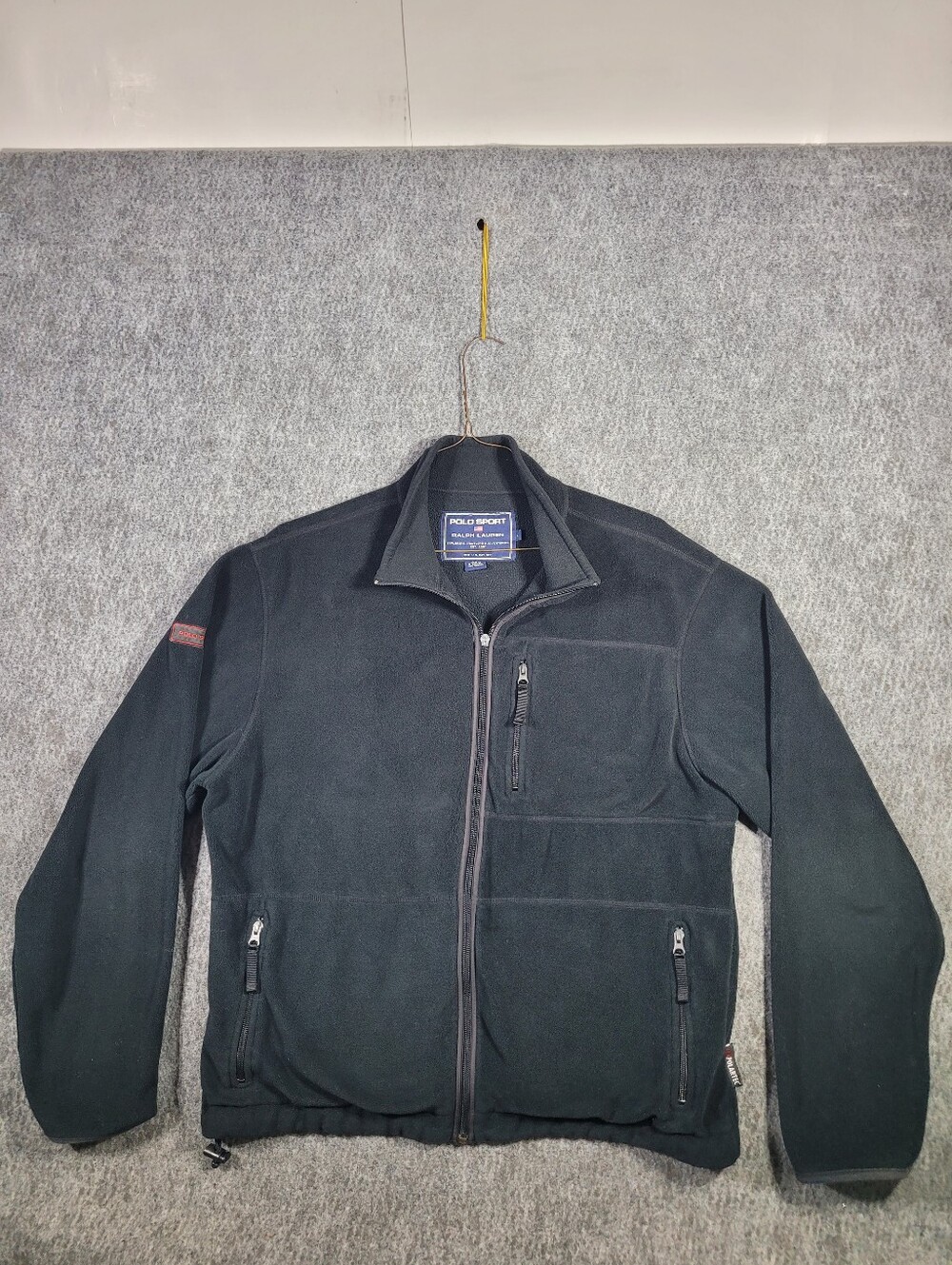 Vtg 90s Polo Sport Ralph Lauren Fleece Jacket Mens L Black Polartec Broken...
